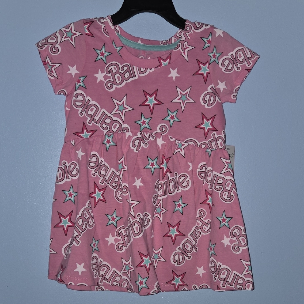 Pink Barbie Star Print Dress 4T NWT